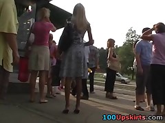 Pretty young girl in tiny dress goes through underpass. Filming her hot upskirt was a real pleasure for me.